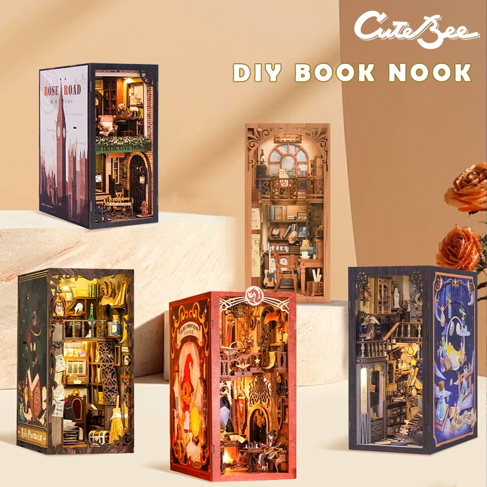 CUTEBEE Book Nook Kit DIY Dollhouse 3DWooden Miniature House Bookshelf ...