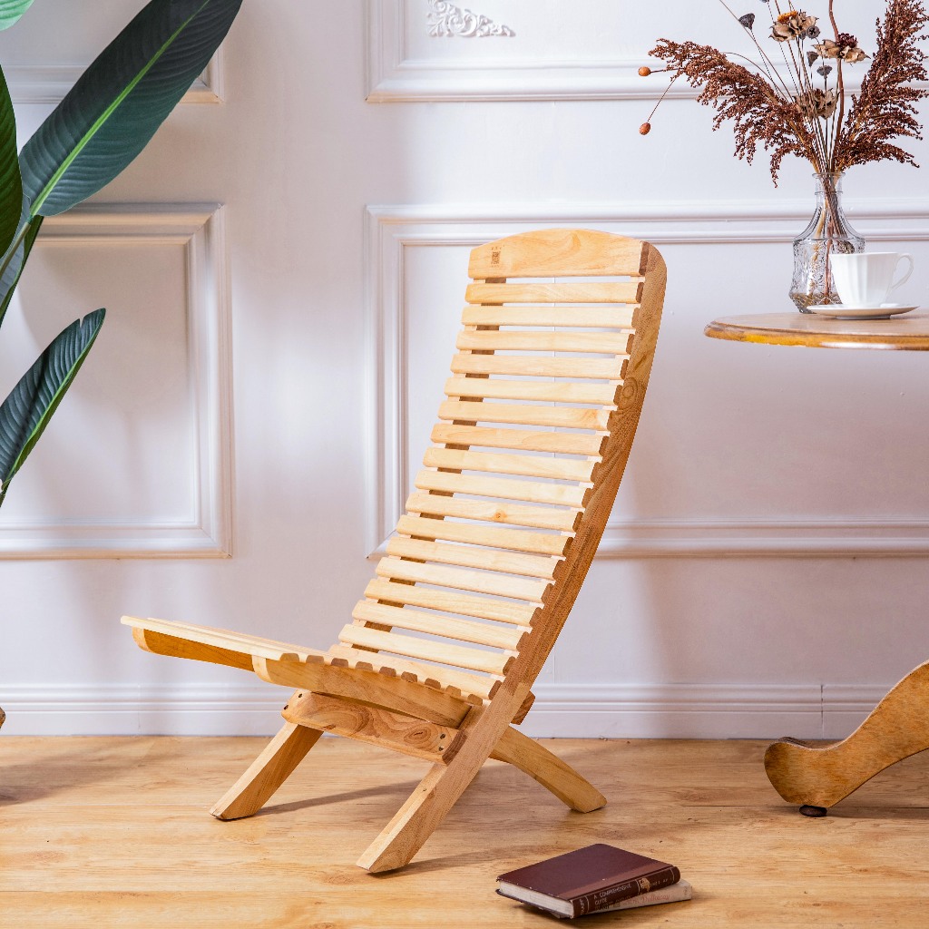 Tamarack Folding Wooden Outdoor Chair -Stylish Low Profile Acacia Wood  Lounge Chair for the Patio, Porch, Lawn, Garden or Home Furniture