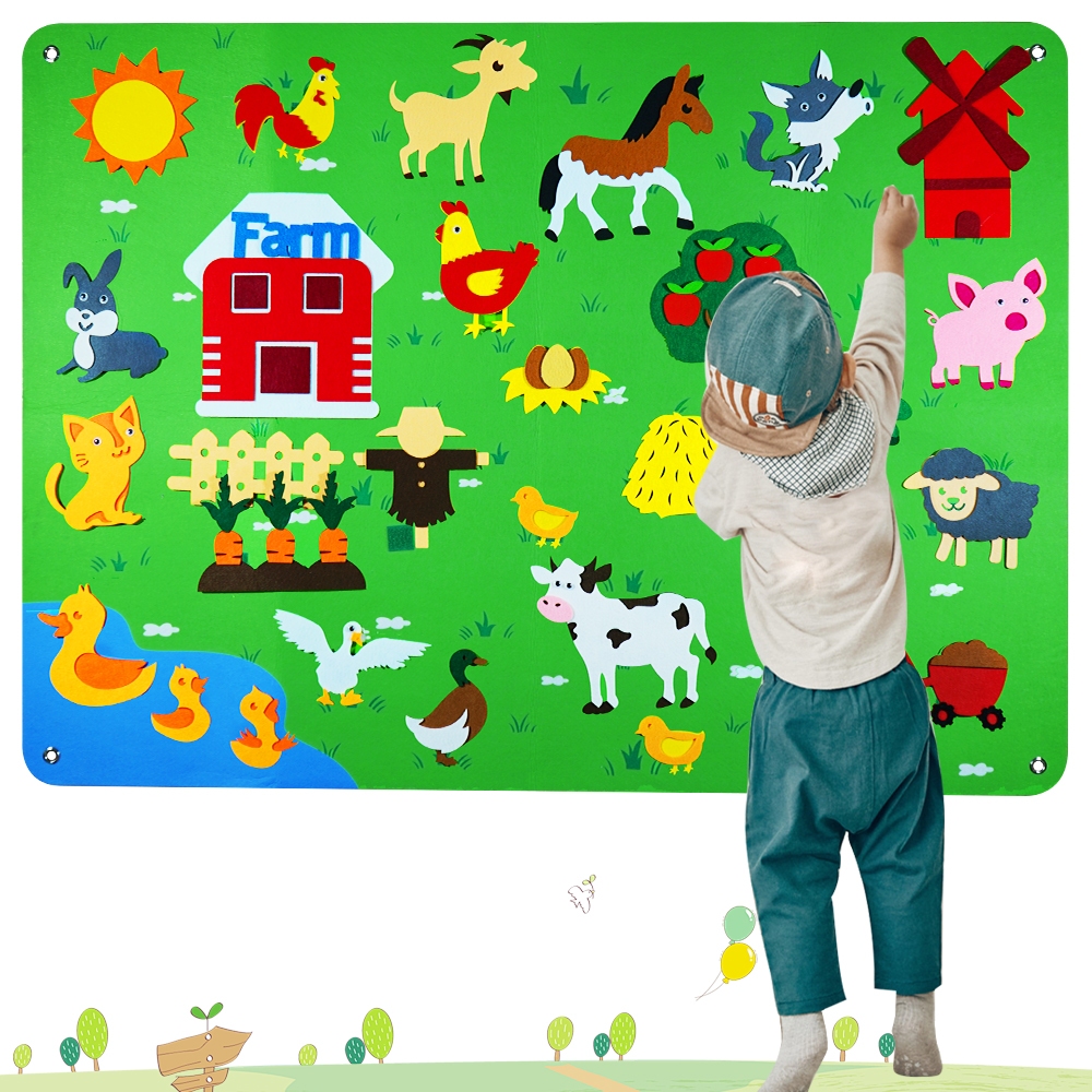 Farm Animal Felt Storyboard Set Baby Montessori Toys, 38