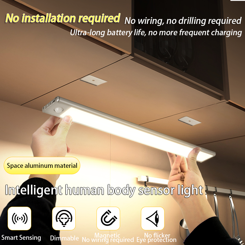 Led Motion Sensor Night Light USB Rechargeable Cabinet Lighting Bar 24 ...