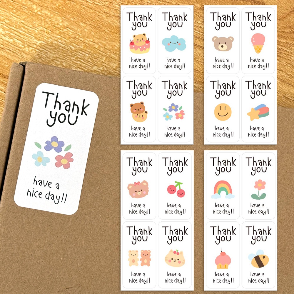 100 pcs/pack cute cartoon thank you stickers rectangular sealing labels ...