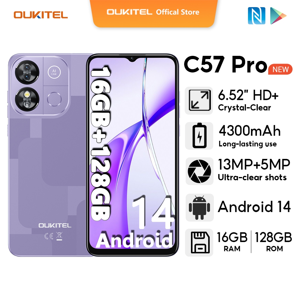 OUKITEL C57 PRO Android 14 16GB+128GB 6.52inch HD Display Mobile