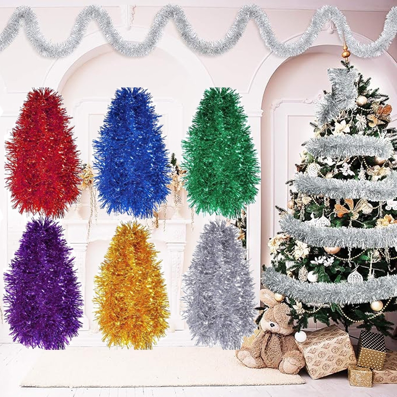 2M Silver Tinsel Garland Christmas Metallic Hanging Tinsel Garland