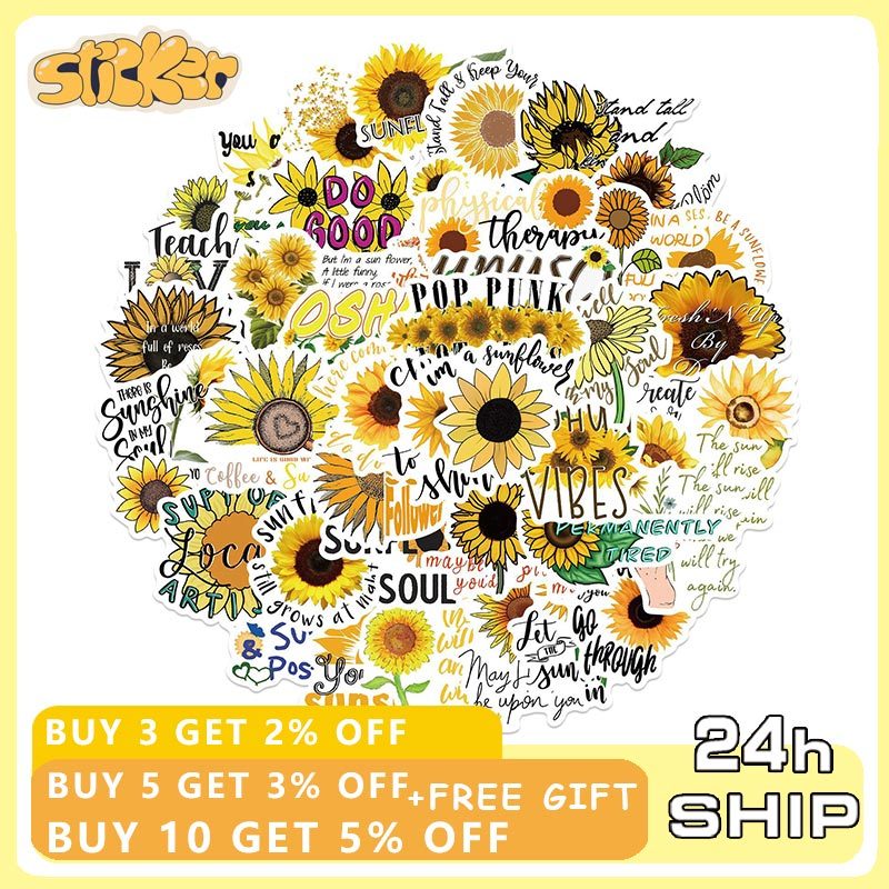50PCS Sunflower Inspirational English Stickers Decorative Diary Luggage ...