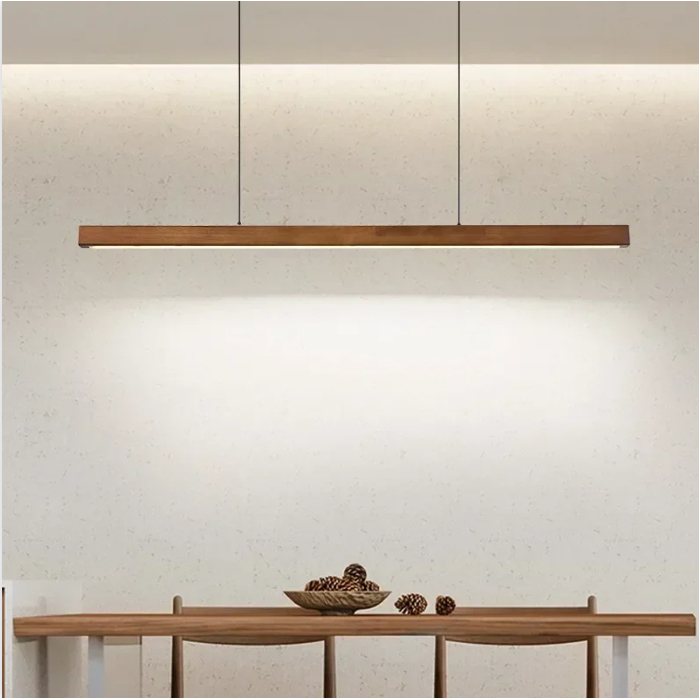 Wooden LED Pendant Lights Hanging Lamp Modern Table Long Linear Light ...
