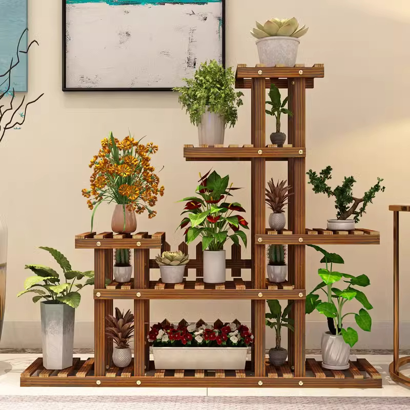 Plant Rack Stand Wooden Flower Pot Rack For Indoor Outdoor Multiple ...