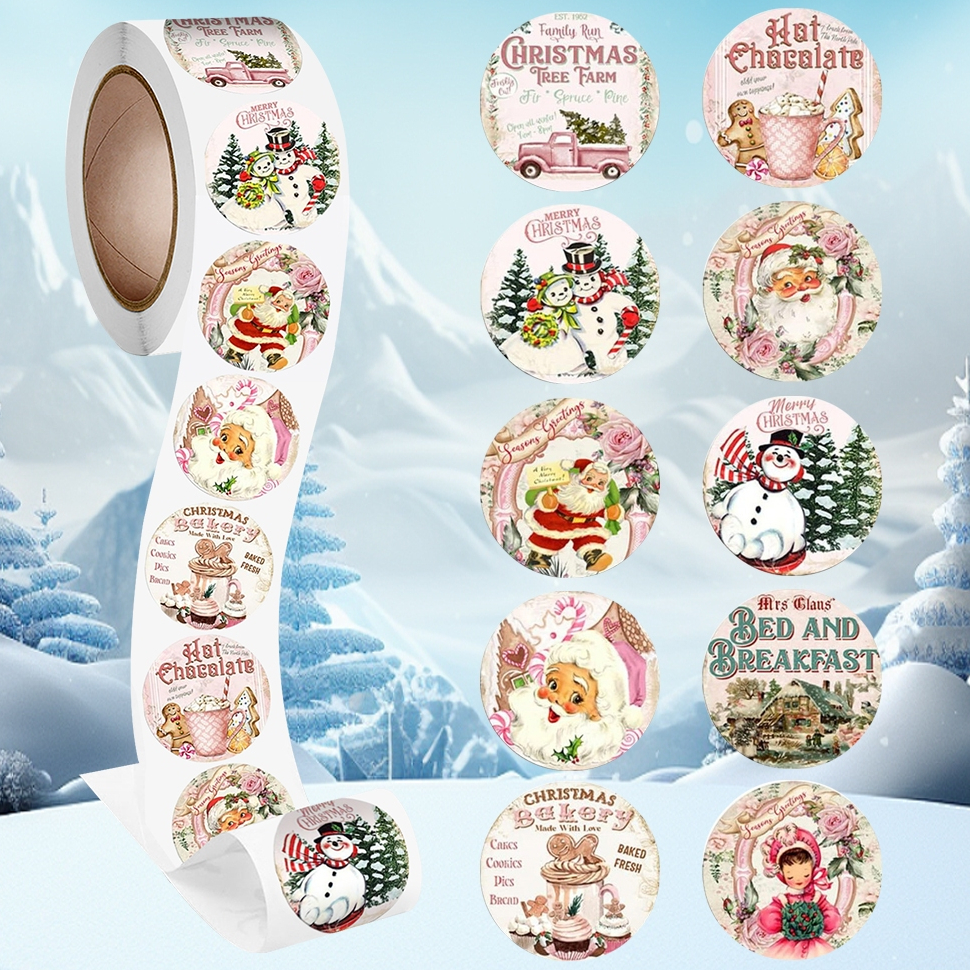 500pcs/roll Merry Christmas Stickers Round Christmas Tags Stickers for ...