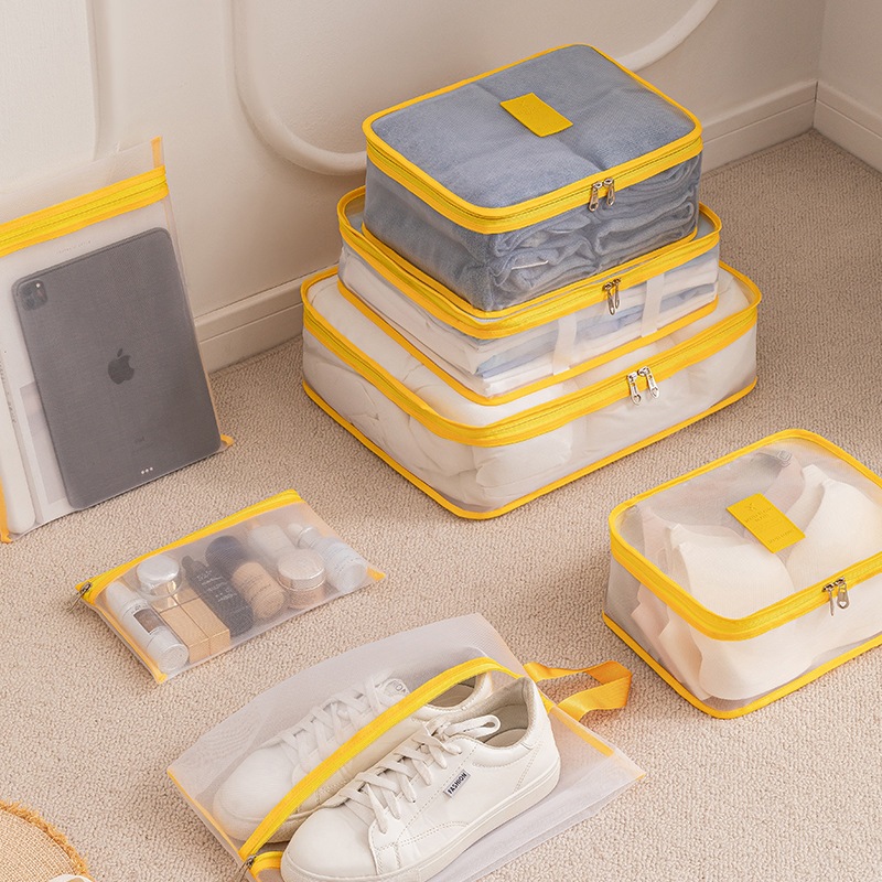 7PCS Mesh Visual Luggage Portable Packing Cubes Lightweight Suitcase ...