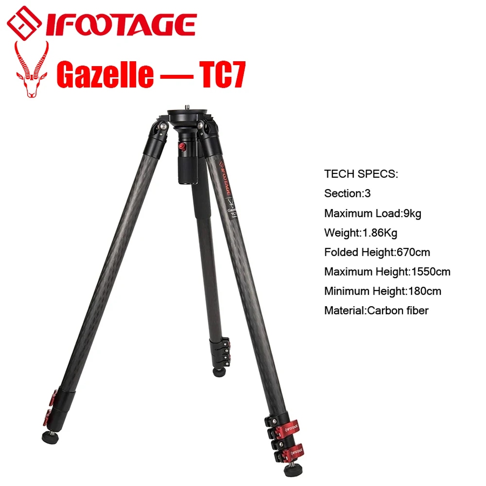 IFOOTAGE TC 7 Carbon Fiber Video Camera Tripod with Quick Fastbowl, Max  Load 19.8 lbs, Compatible with Canon, Nikon, Sony | Shopee Singapore