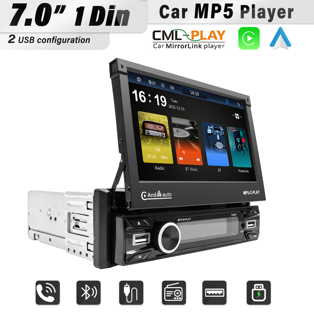 7Inch Wireless Android Auto CarPlay 1Din Video Multimedia MP5 Player ...