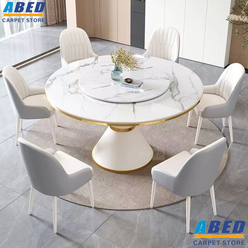 Light Luxury Italian Rock Slab Dining Table And Chair Combination Round ...