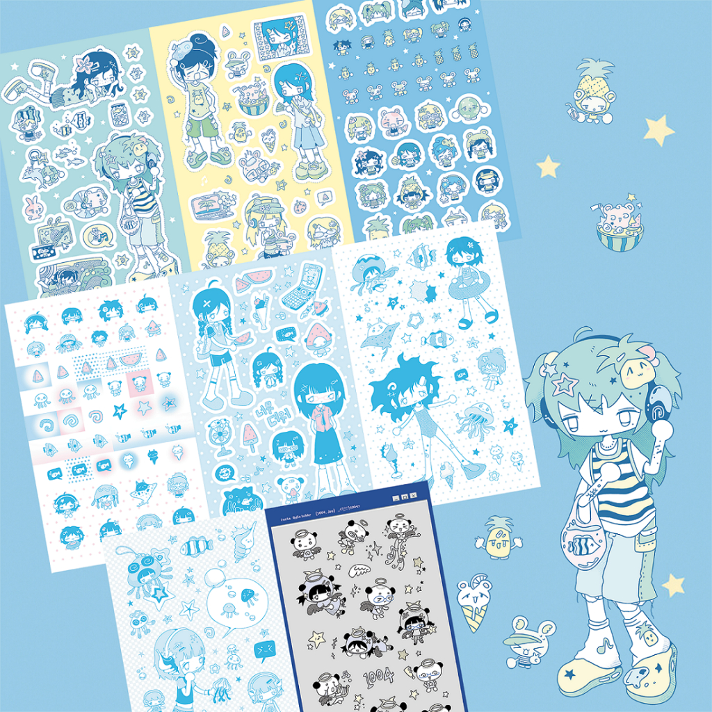 Korea Cute Summer Retro Girl Character Stickers Hand Account Phone Case ...