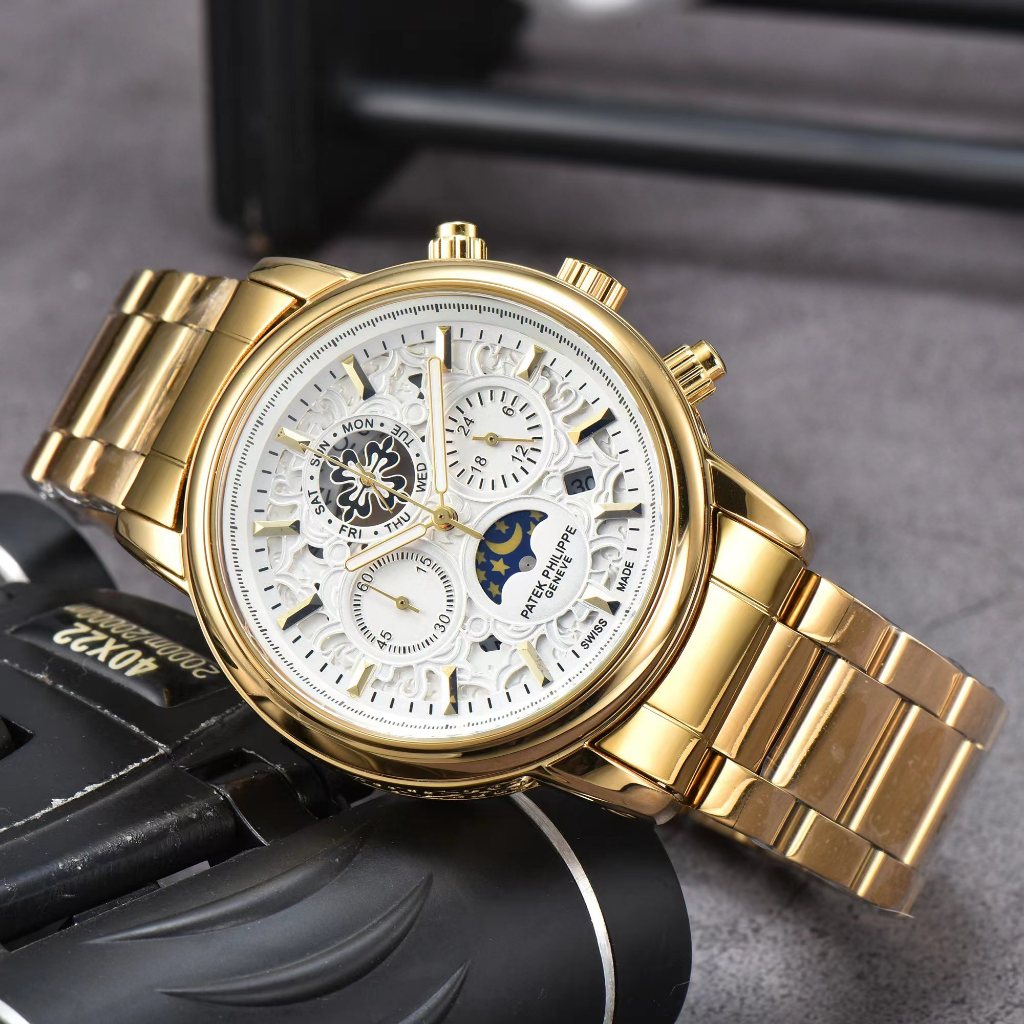 Men Men Watch Fashion Stainless Steel Swiss Quartz Classic Style Brand Watch Men Luxury Chronograph Movement 6 Hand Multi Function Starry Sky Patek