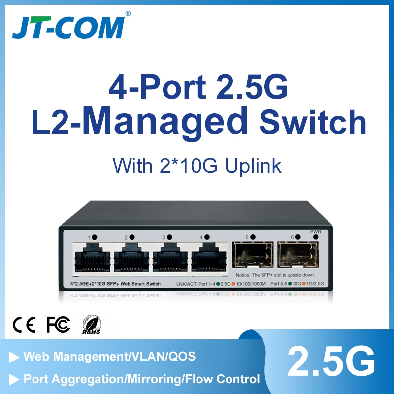 JT-COM 6-Port 2.5G Smart Managed Switch 2 10G SFP+Slot And 4 2.5Gbps ...