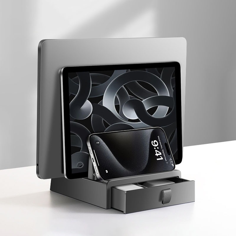 Dual Slots Vertical Plastic Laptop Stand with Drawers Computer Rack ...
