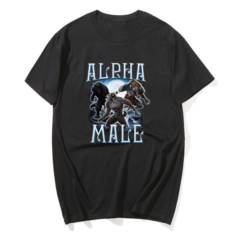 Alpha Male Wolf Funny Meme Tee Shirt Men's Vintage Fashion Short Sleeve ...