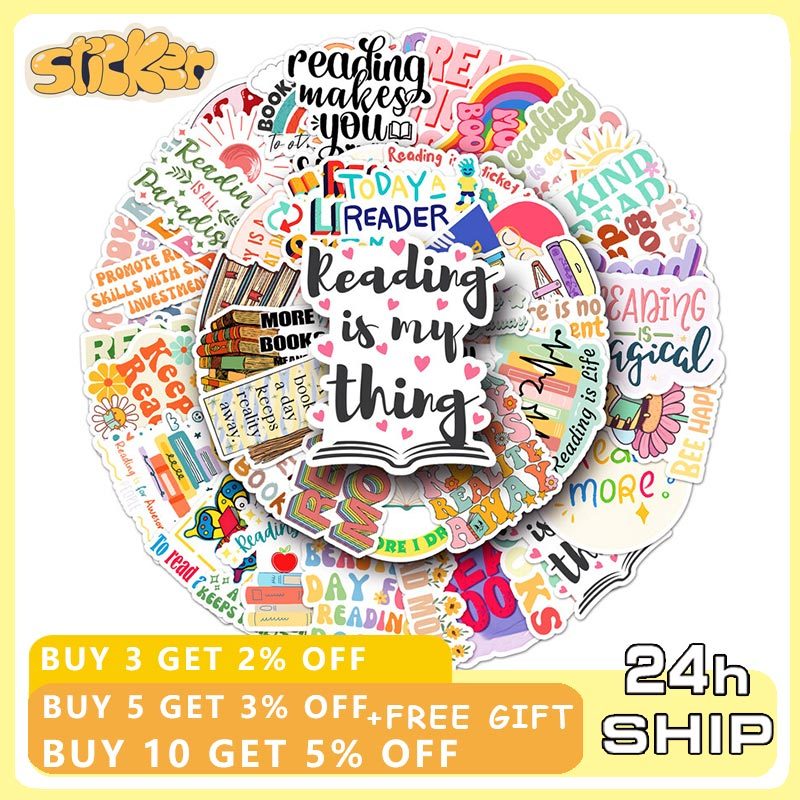 50pcs Love Reading Inspirational Quote Sticker Positive Decal for Water ...