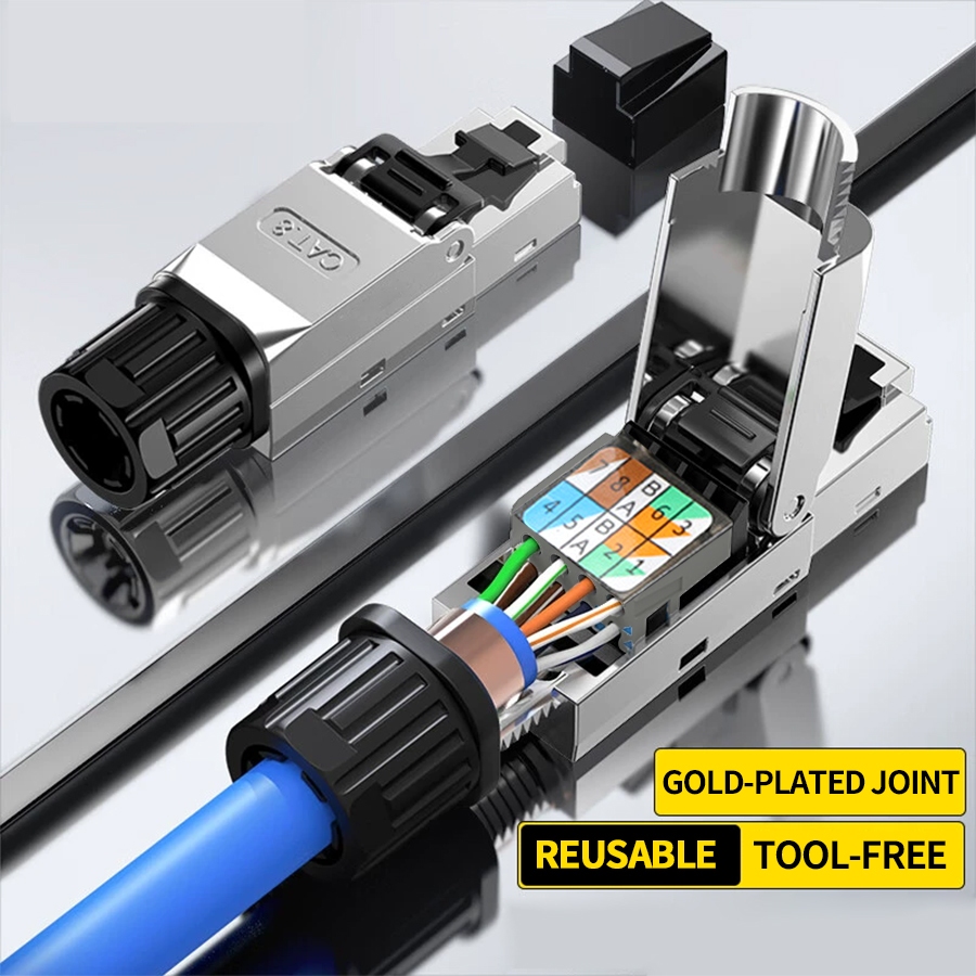10-pack Cat8 Toolless RJ45 Connector, Gold Plated Tool Free Cat 8 ...