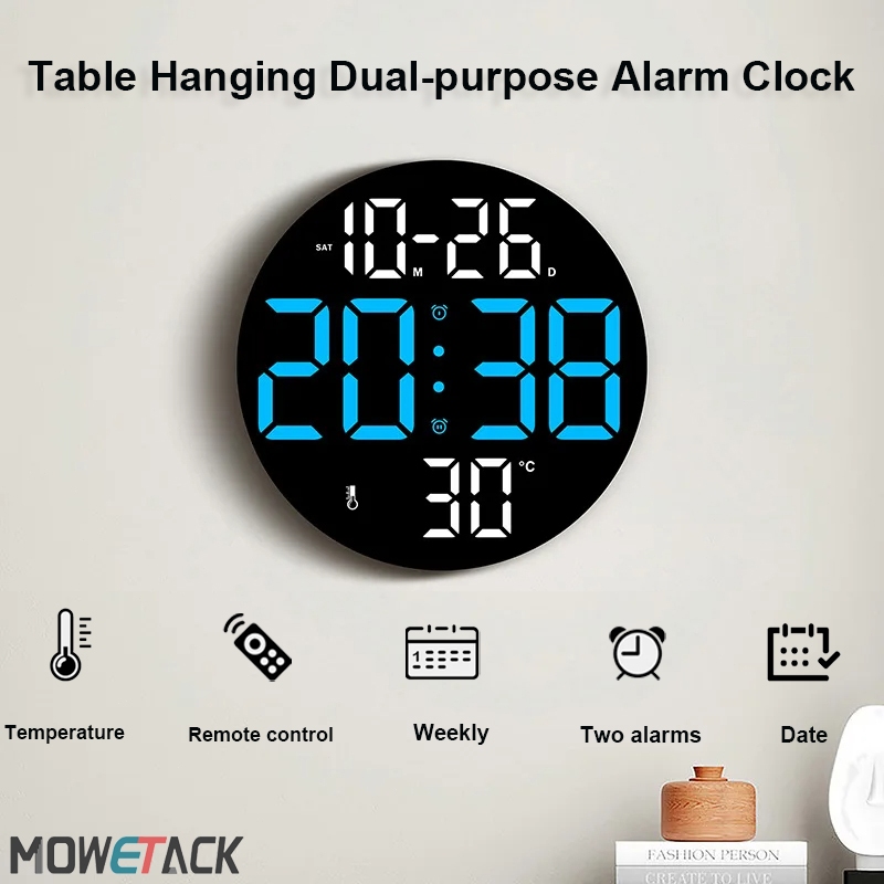 LED Wall Clock Digital Alarm Clock with Remote Control Date Week ...