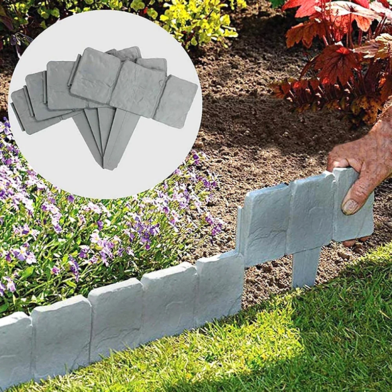5Pcs Plastic Garden Edging Border Imitation Stone Fence Panels Patio ...