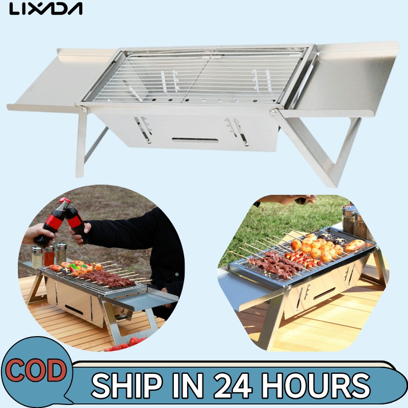 [LIXADA MALL] Portable Camping BBQ Grill 3 Hight Adjustable Stainless ...