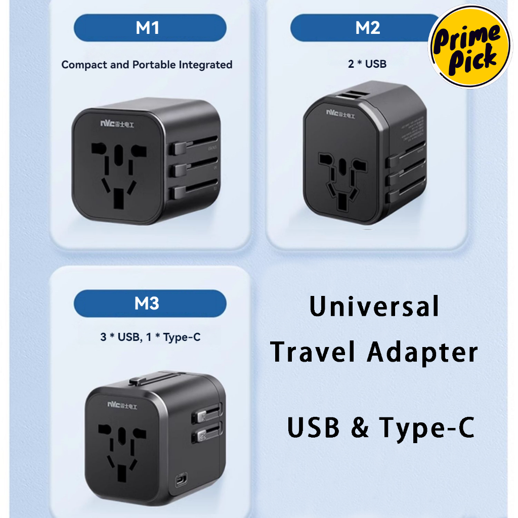 PrimePick NVC Travel Adapter USB TypeC Universal Compact Travel Charger ...