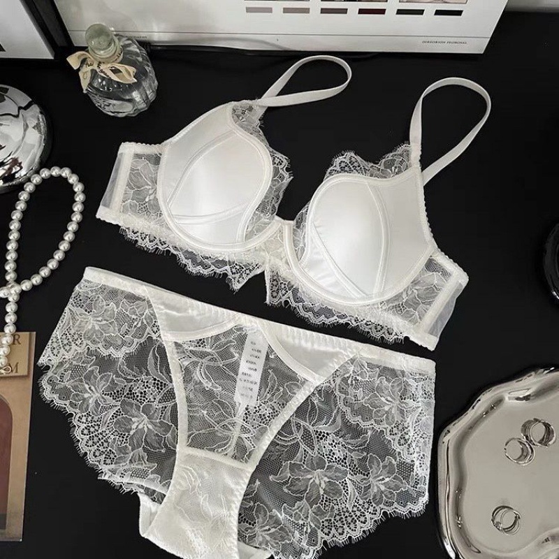 Lace Underwear Set Sexy Thin Cup Bra Women's Panties Soft Wire Push Up ...