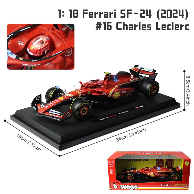 Bburago 1:18 2024 F1 Ferrari Miami GP SF24 #16 Charles