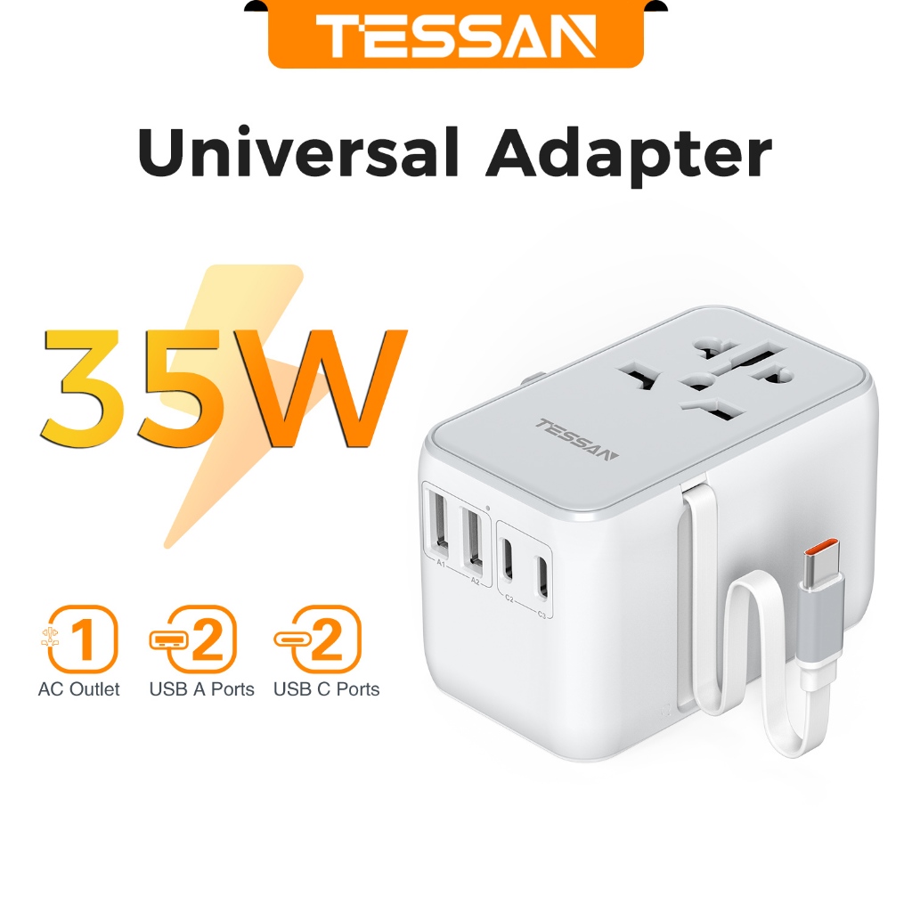 TESSAN Universal Travel Adapter with USB+Type C,65W/100W Fast Charging Plug  Adaptor for KR JP ID TH | Shopee Singapore