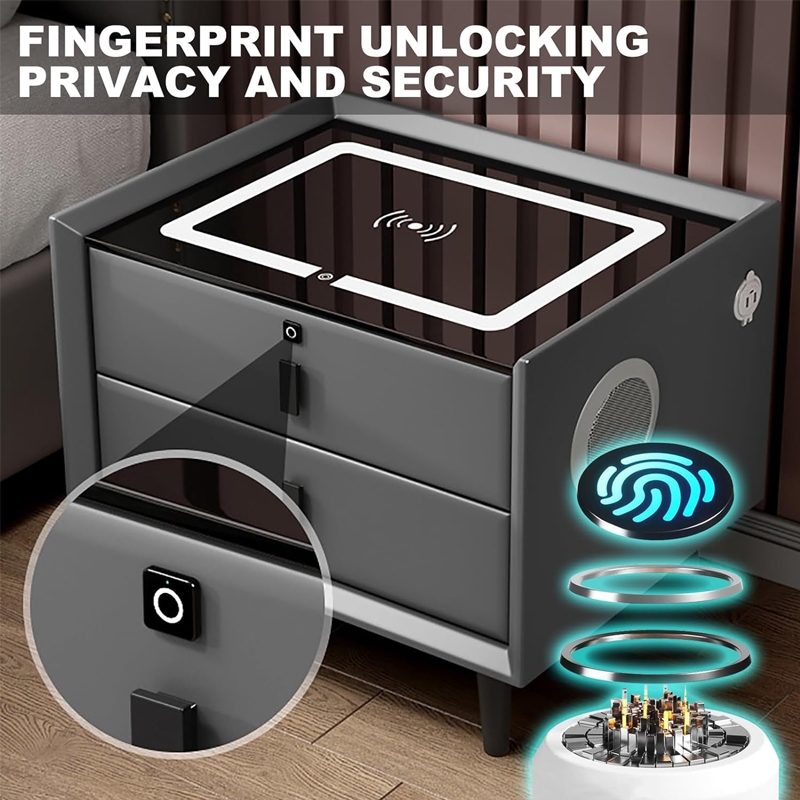 Bedside Nightstand, Multifunctional HDB Wood Adjustable LED, Smart ...