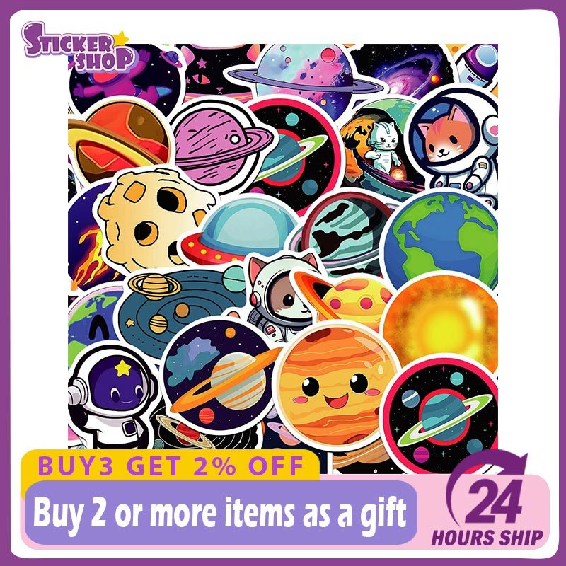 50Pcs Outer Space Alien Astronaut UFO Rocket Ship Planet Stickers for ...
