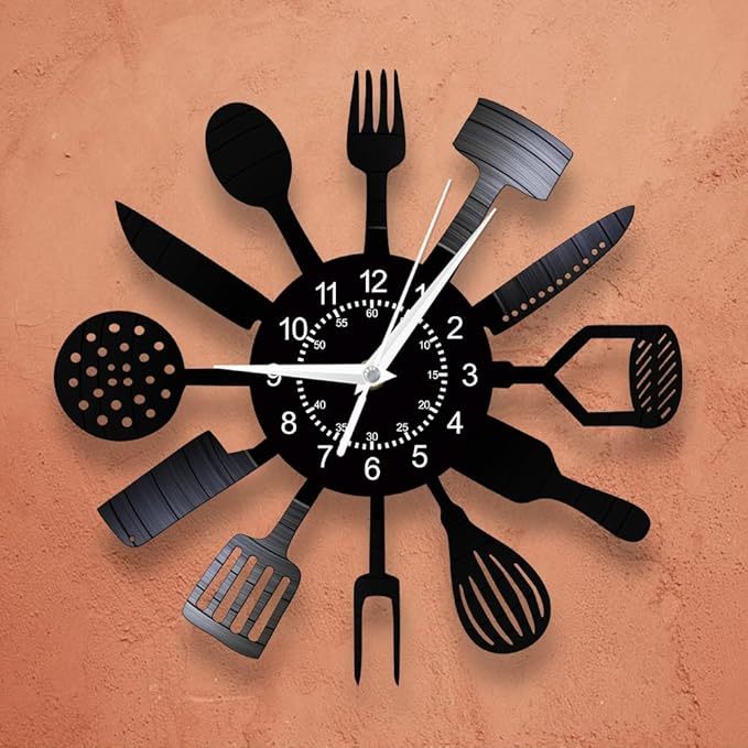 12'' Cutlery Kitchen Utensils Vinyl Record Wall Clock, Kitchen Wall ...