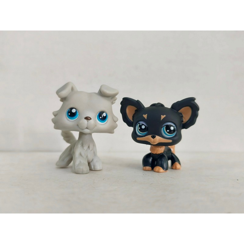 2pcs lot LPS Toys Littlest Pet Shop Grey Black Dog 363 7073 Animal Figures