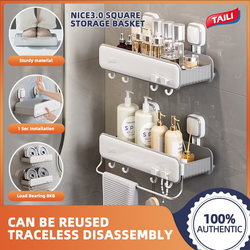 TAILI Suction Cup Bathroom Toilet Storage Rack No Drill Shampoo Storage ...