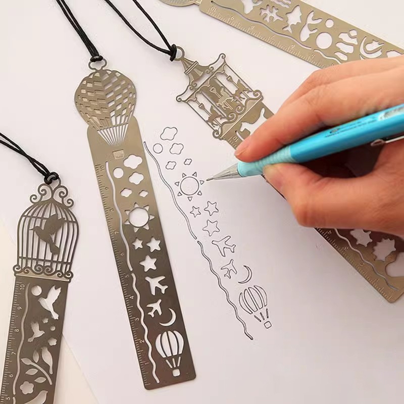 Metal Ruler Bookmarks Multifunctional Hollow Carved Straight Rulers ...