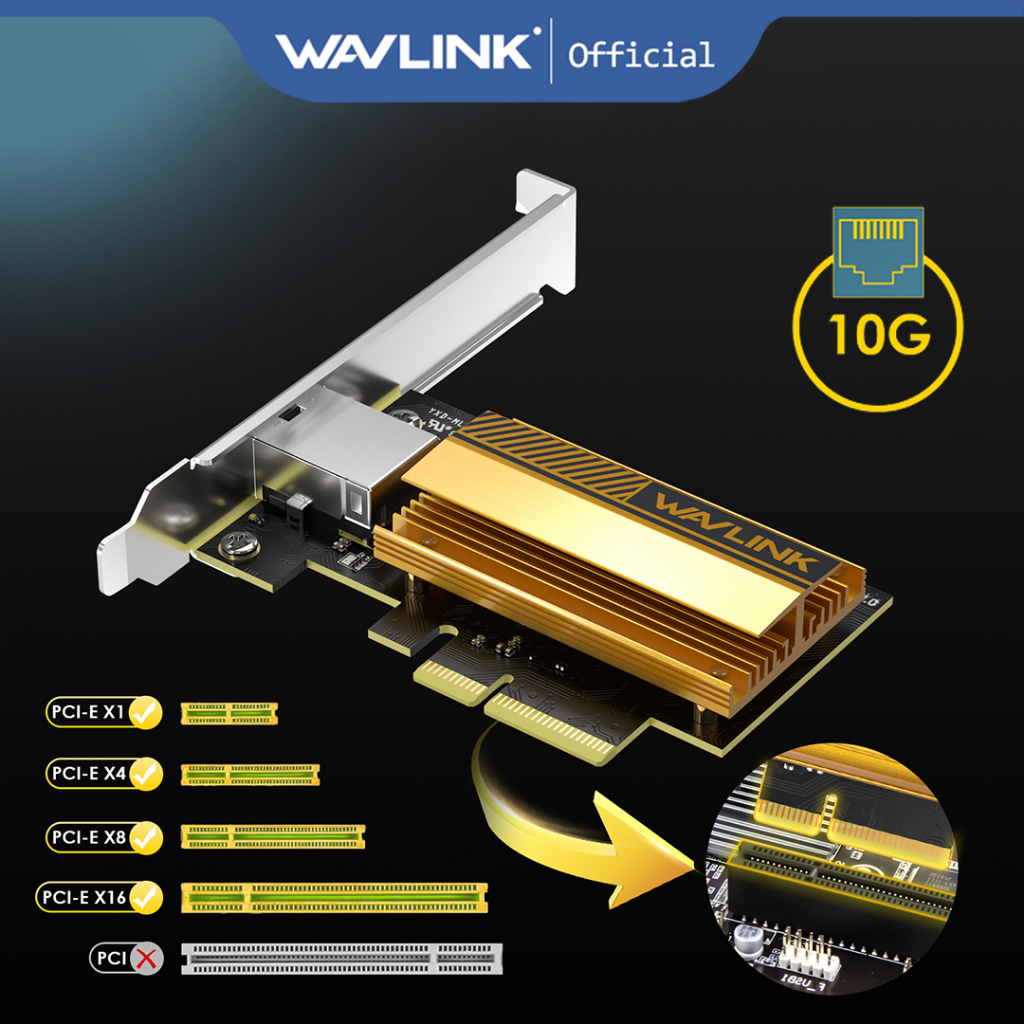 WAVLINK 10G Base-T PCIe Network Card 10G Mbps PCI Express Ethernet ...
