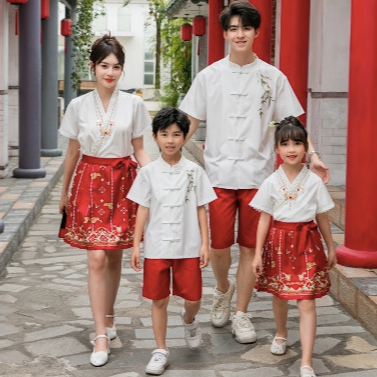 ROCKYSTUDIO CNY Family Outfit Men Tshirt Short Women Girl Shirt