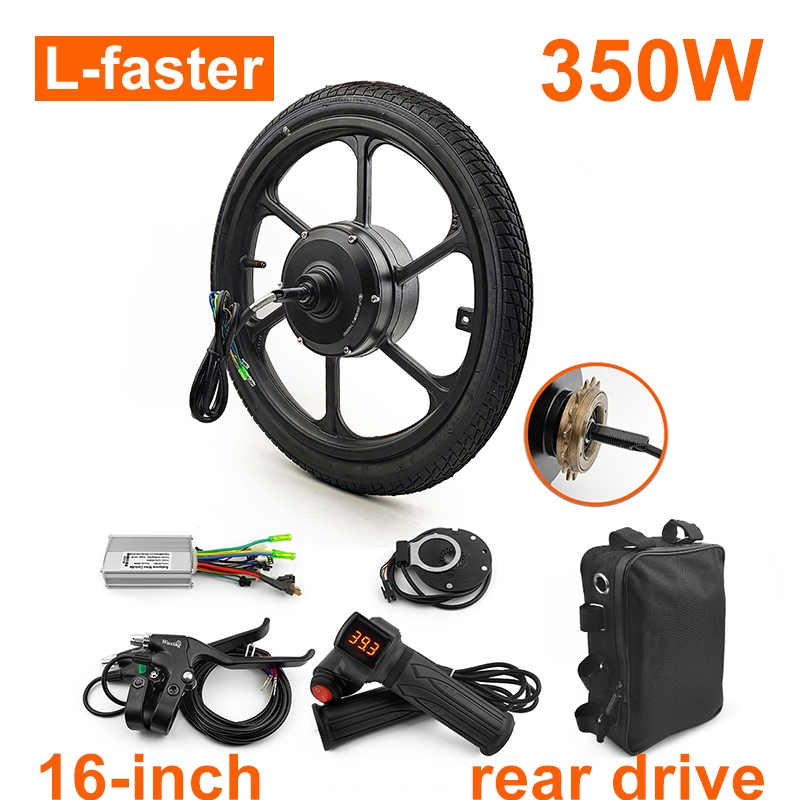 DIY Black 350W 16 Inch Electric Bicycle Rear Drive Brushless Gear DC ...