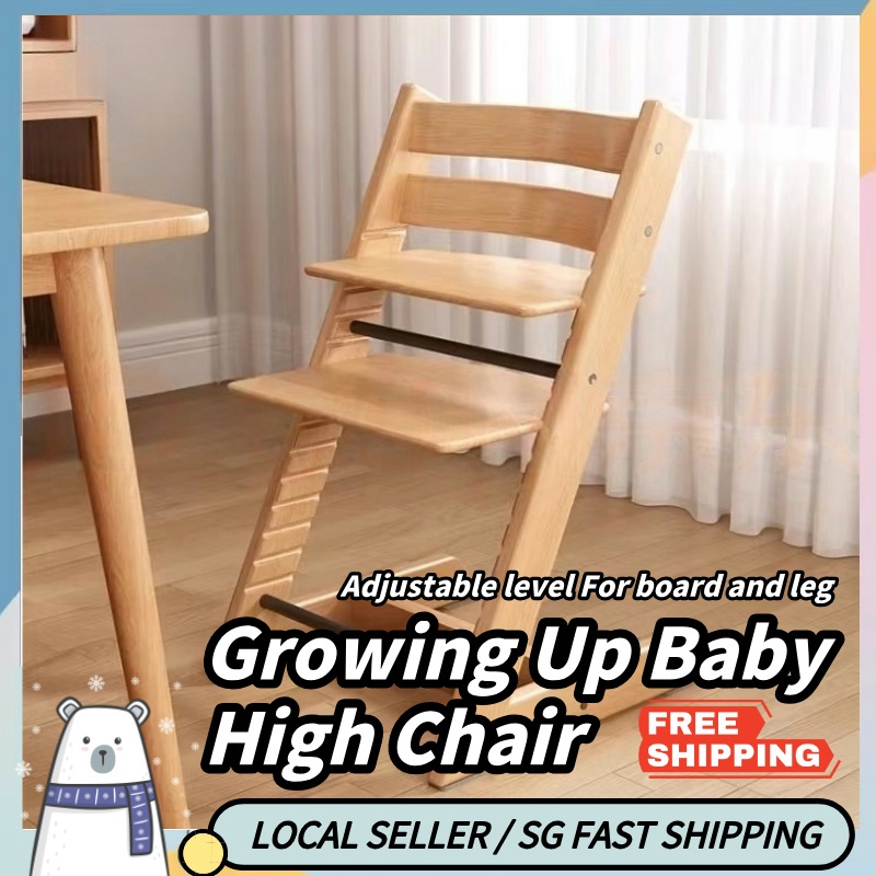 SG Stock Growing Up Baby High Chair Set Solid Wood Height Adjustable ...