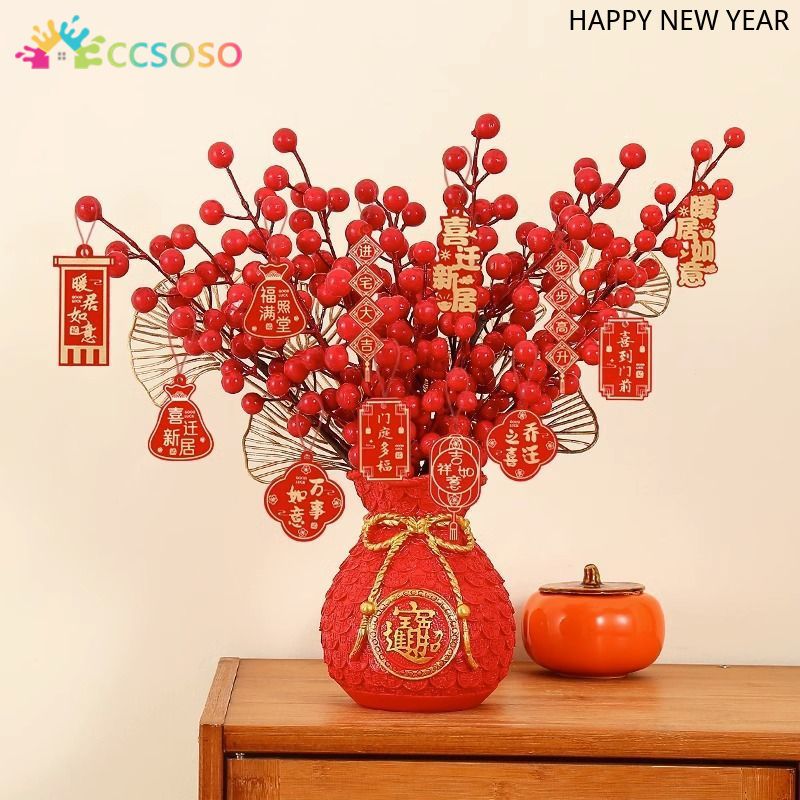 2025 New Chinese New Year Artificial Red Berries Decoration for Home