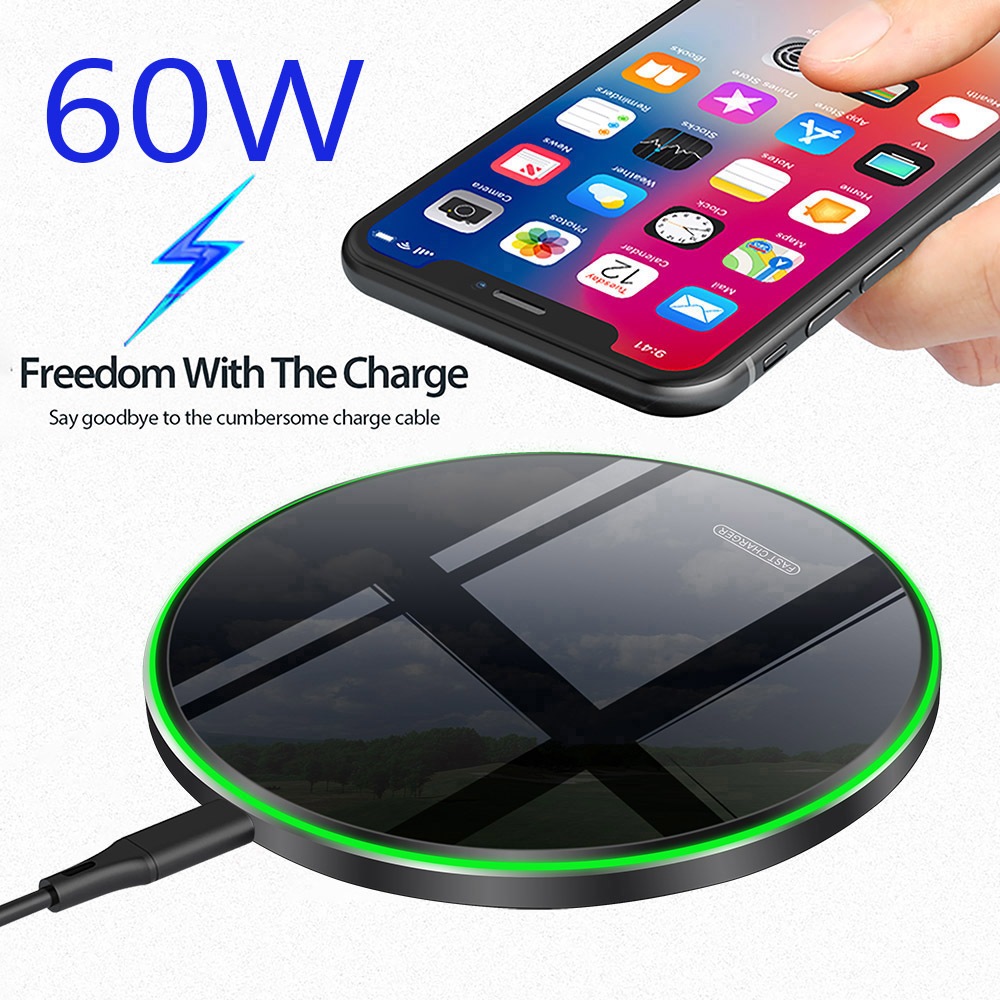 60W Wireless Charger Fast Charging Pad Quick Charge QC 3.0 For iPhone ...