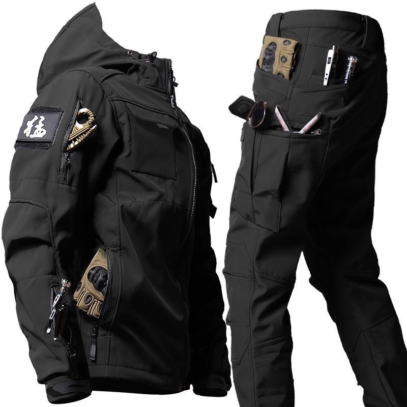 Outdoor Tactical Shark Skin Windproof Hooded Jacket Multi-pockets Cargo ...