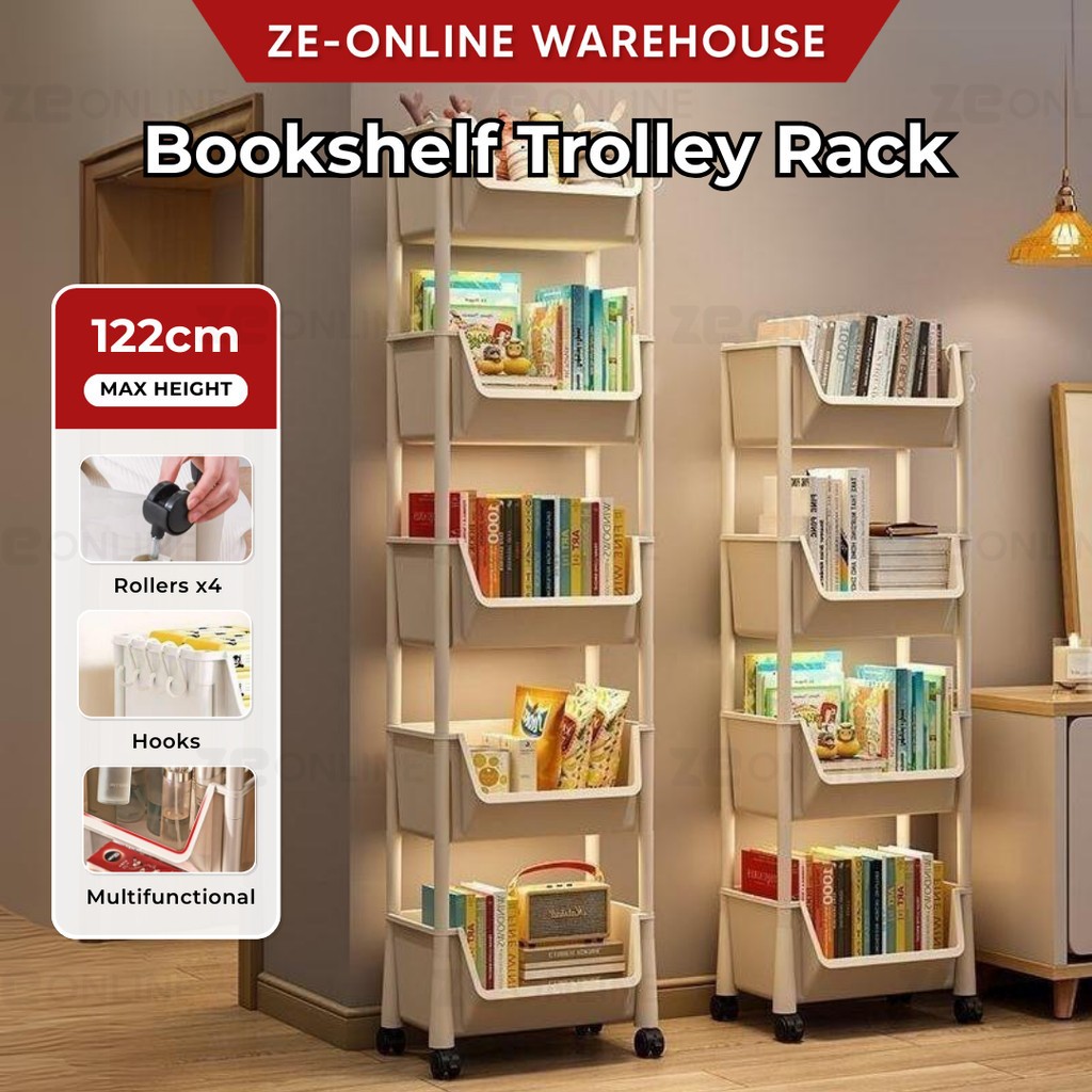 【SG STOCK】Trolley Rack Storage Rak Buku Bookshelf Small Trolley Movable ...