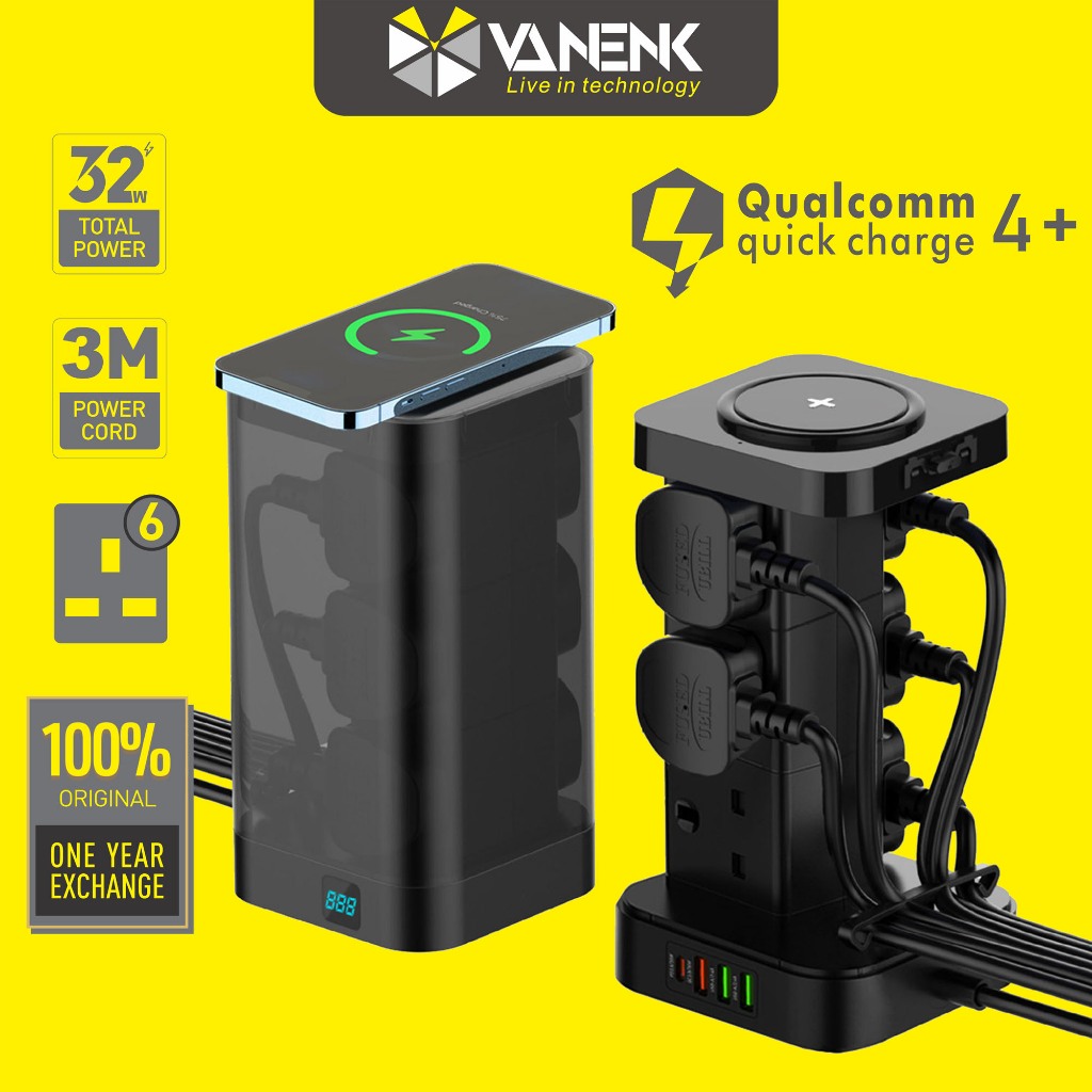 Power Extension Vertical Tower Socket with USB PD30W QC3.0 Wirless ...