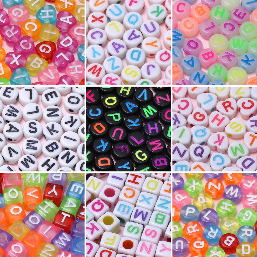 100pcs Colorful Acrylic Alphabet Bead round square heart shape beads ...