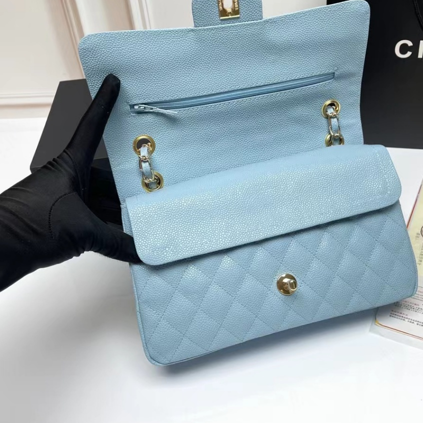 FLAP BAG MEDIUM 24CM GOLD METALIC CALFSKIN