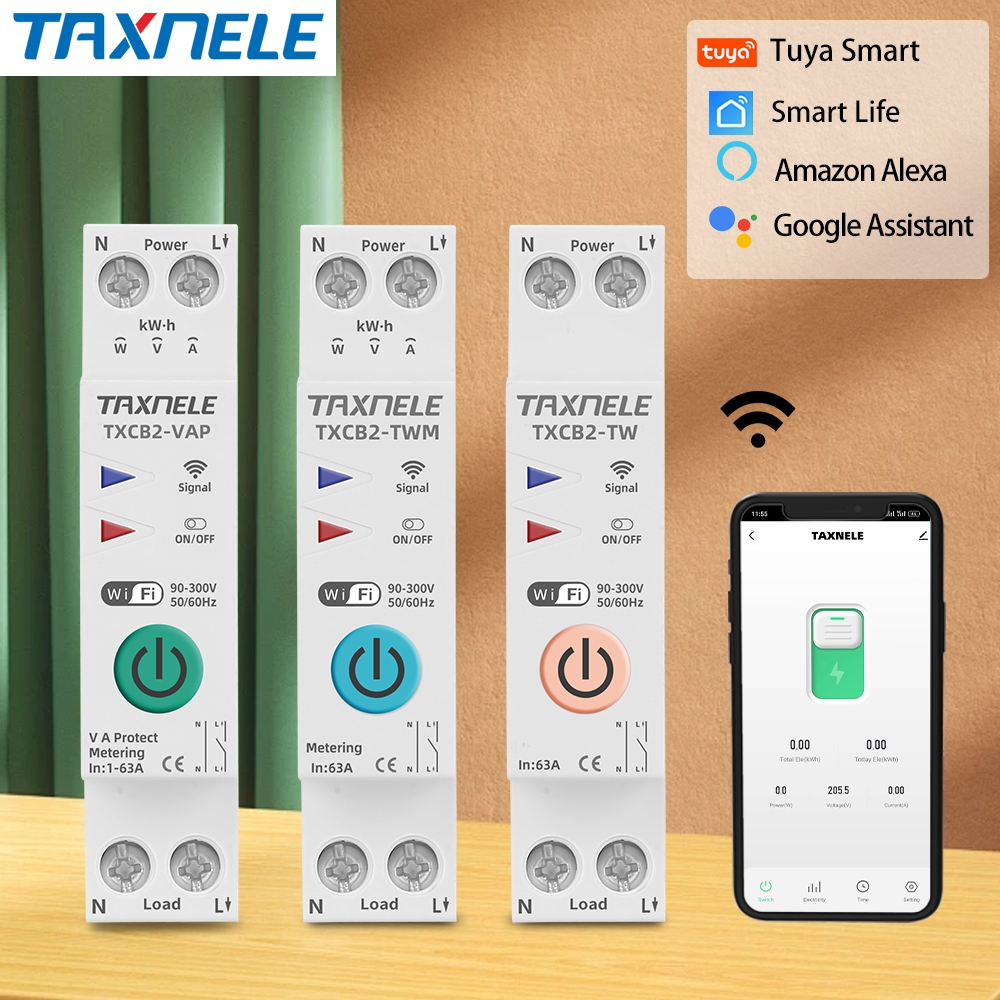 TUYA WIFI Smart Circuit Breaker Power Energy Meter KWh 1P 63A Remote ...