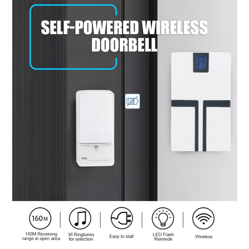VANENIK Wireless Self Powered Doorbell Outdoor Waterproof Door Bell ...