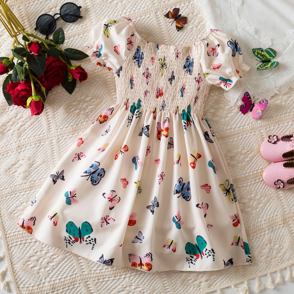 2-6 Years Kids Girl Floral Dress Summer Korean Style Flower Dress Baby Girl  Puff Sleeve Clothes Birthday Princess Dress | Shopee Singapore