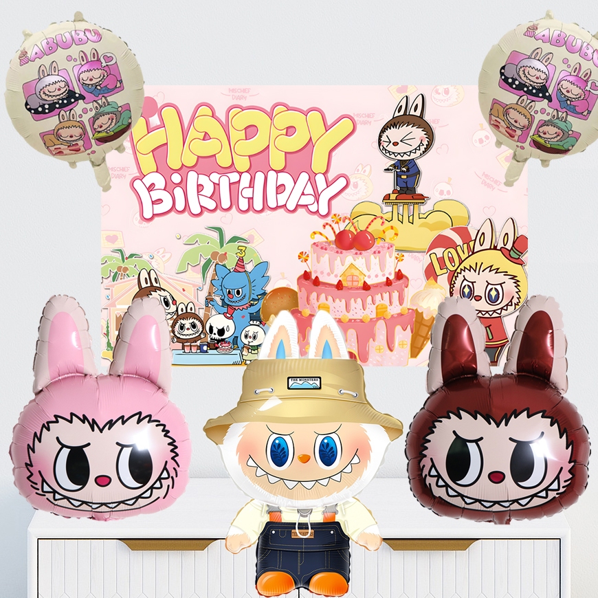 Labubu Theme Birthday Party Balloons Birthday Backdrop Background Cloth Labubu Stikers Set Cn 11134207 7ras8